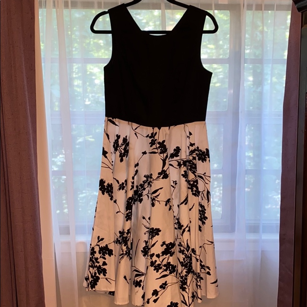 Black and white floral A-line dress